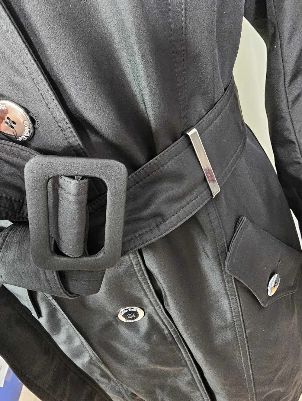 Calvin Klein Black Belted Hooded Lightweight Trench Coat Raincoat Medium - Picture 11 of 14